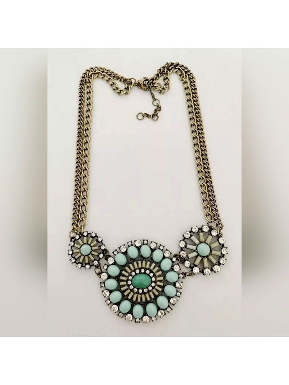 J.CREW ANTIQUE GOLD TONE GREEN CUT CRYSTAL 21"-24" NECKLACE NWOT
